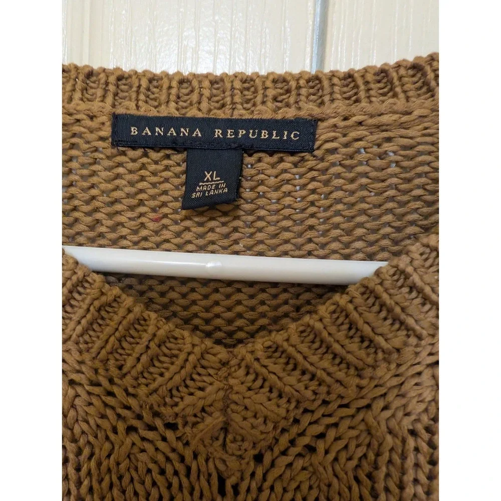 BANANA REPUBLIC BROWN V-NECK PULLOVER SWEATER 100% COTTON SIZE XL Oversized
